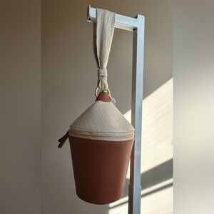 STAUD Minnow Leather Bucket Bag Brown Cream Top Handle Purse NWT $375